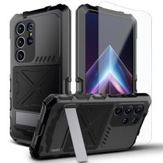 Lunivop Capa para Samsung Galaxy S24 Ultra Heavy Duty Metal Alumínio Bumper Protetor de Tela Embutido Lentes de Borracha de Grau Militar Rígido Durável Capas de Telefone Homens Armadura s 24 Ultra