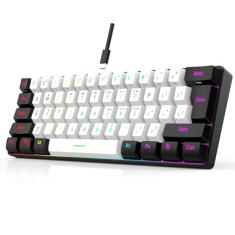 7KEYS Mini teclado para jogos com 60% com fio, 14+ modos de iluminação RGB, sensação mecânica anti-fantasma de 25 teclas, portátil, ultracompacto, 61 teclas, preto e branco para computador de
