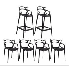 Kit Alegra 4 Cadeiras + 2 Banquetas Altas Ana Maria Cor Da Estrutura Da Cadeira Preto