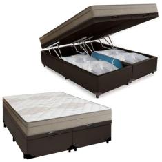 Cama Box Baú Casal Bipartido Sintético + Colchão de Molas Ensacadas Po