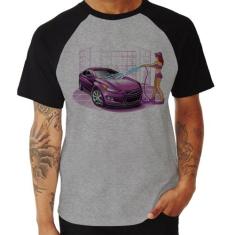 Camiseta Raglan Lava Jato Carro Roxo - Foca na Moda, Cinza, Preto, G