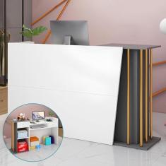 Mesa de recepção com balcão, balcão de recepção moderno com gavetas e prateleiras de armazenamento, mesa de computador de escritório com grande armário de armazenamento, para lobbies salão, sala de