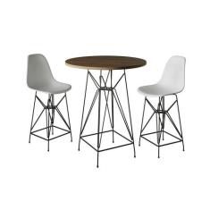 Jogo Mesa Bistrô Eames Tampo Amêndoa 60Cm 2 Banquetas Branca Base Ferr