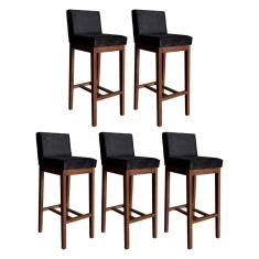 Kit 5 Banquetas Alta Estofada para Bancada de Cozinha Lisboa 100 Cm Suede Preto CCS