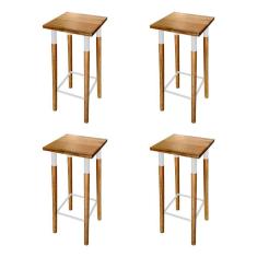 Kit 4 Banquetas Bistro Industrial Colors Ferro e Madeira Maciça - Branca