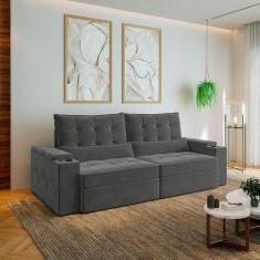 Sofá Retrátil e Reclinável com Porta Copos e Usb 4 Lugares 250cm Embaúba Extra Cabecasa Madeiramadei Grafite Fosco