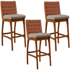 Kit 03 Banquetas Altas Cozinha B04 Camel Bege