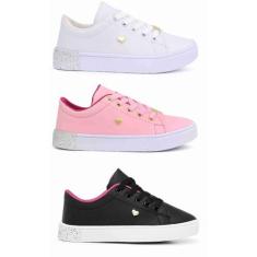Kit Três Tênis Casual Versátil Infantil Feminino Confortável Meninas -
