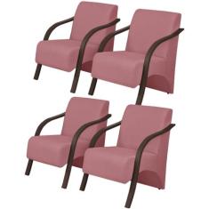 Kit 4 Poltronas Decorativas 1 Lugar Vênus Braço Pé Madeira Confortável