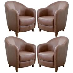 Kit 4 Poltronas Decorativas Sala de Estar Pés Madeira Kairós Couro Caramelo Gran Belo