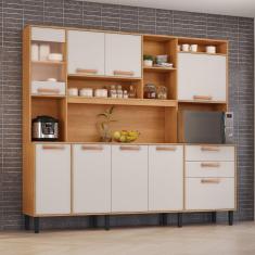 Cozinha Compacta 8 Portas 3 Gavetas 7 Nichos Nápoles Itatiaia Cinamomo/Off White