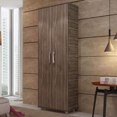 Armário Alto Multiuso 2 Portas 5 Prateleiras Móveis Percasa Carvalho