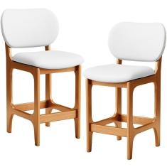 Kit 02 Banquetas Baixa Bar Cozinha E Sala De Jantar Fixa Betta L02 Imbuia Facto Branco