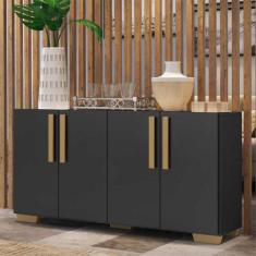Aparador Buffet 4 Portas com Pés Quadrados Viena Multimóveis Preto/Nat