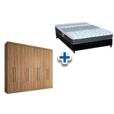 Cama Box Casal + Colchão Class Castor + Guarda Roupa Master Vip 8.4 Atacama-Jatobá