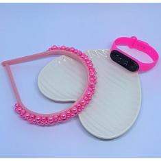 Kit Relógio Infantil Menina Digital Led Bracelete Silicone Prova água 