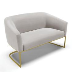 Sofá Namoradeira 2 Lugares Base Industrial Dourado Stella Veludo D03 - D'rossi Cor Cinza