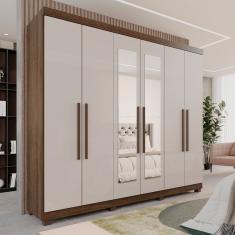 Guarda-roupa Casal 6 Portas 3 Gavetas Com Espelho Com Pés Roma Espresso Móveis Imbuia-off White