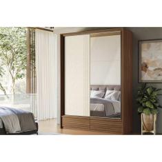 Guarda Roupa 2 Portas De Correr (1 C- Espelho) E 4 Gavetas Democrata Jatobá-areia - Santos Andirá