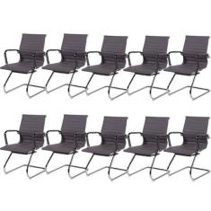 Kit 10 Cadeiras para Escritório Interlocutor Base Fixa Esteirinha mate