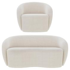 Sofá 3 Lugares Living 180cm E 1 Poltrona Giratória Garbin Z08 Boucle Bege - Mpozenato