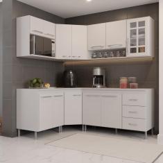 Armário de Cozinha Modulada Completa Fidelitá Viena 6 Peças 340cm 12 Portas 3 Gavetas Com Tampo Branco
