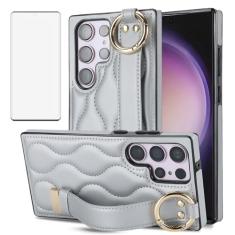 Asuwish Capa de celular para Samsung Galaxy S23 Ultra 5G com protetor de tela e alça de pulso suporte de pulseira anel de borracha de silicone S23Ultra 23S S 23 23Ultra 6,8 polegadas mulheres homens