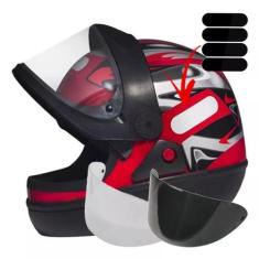 Capacete San Marino Automático Vermelho E Kit Viseiras Adesivo, Vermel