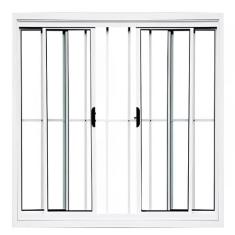 Janela de Alumínio Branco Vitro de Correr 4 Folhas Com Grade CMC Modul