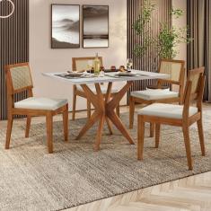 Mesa de Jantar 4 Lugares Donna com Vidro 100% Madeira Maciça Naturall/Off White - Nesher