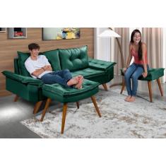 Sofá Bariloche 3 Lugares em Suede + Duas Banquetas Rubi - Essencial Es