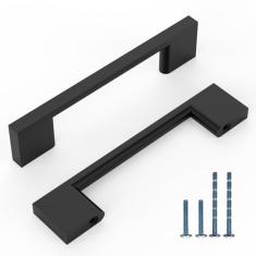 KNOKLOCK Pacote com 10 puxadores de armário de cozinha 3,75 polegadas (96 mm) puxadores de armário de cozinha preto fosco puxadores de gaveta para armário guarda-roupa