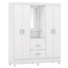 Guarda Roupas Casal Capela 4 Portas Com Espelho 2 Gavetas Branco/rosa Flex Lord Demóbile Branco/ros
