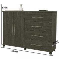 Cômoda Com Sapateira 4 Gavetas 2 Portas Bali Móveis Primus Amêndoa Wood