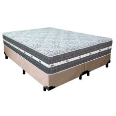 Cama Box Casal Bipartida Black Graphite com Colchão Molas Ensacadas Suede 138x188x64cm Bege Anjos