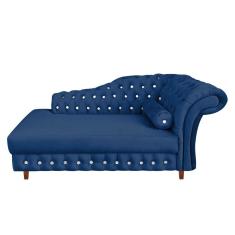 Divã Chesterfield Juliette 160cm Pés Chanfrado Azul Marinho