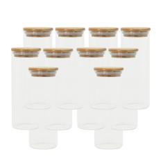 Conjunto 10 Potes Vidro Herméticos C/ Tampa de Bambu - Oikos, U, NATUR