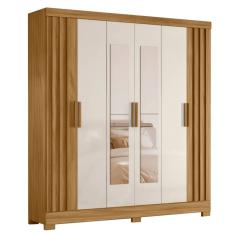 Guarda Roupas Casal Ripado Com Espelho 6 Portas 2 Gavetas Freijó/Off White Valença Moval