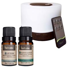Kit 2 Oleos Essenciais Via Aroma Alecrim e Eucaliptus + Difusor Aromático Tabaco