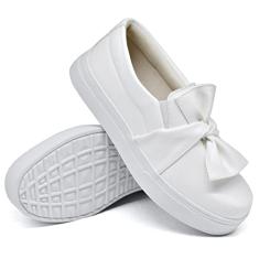 Slip On Tenis Casual Feminino Liso Sola Alta Reta com Detalhe Laço