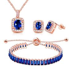 Tobestu Brincos de zircônia cúbica banhados a ouro rosa colar retangular baguete pulseira de tênis conjunto de joias de cristal ajustável, Latão, Zircônia cúbica