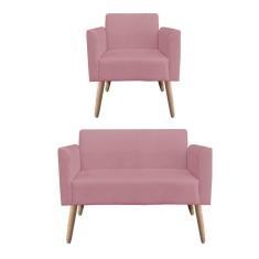 01 Namoradeira E 01 Poltrona Marisa Suede Rose