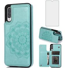 Asuwish Compatível com Samsung Galaxy A50 e protetor de tela de vidro temperado, compartimento para cartão celular, suporte de suporte, capa flip para celular Glaxay A 50 Gaxaly A50S A30S S50 50A A505