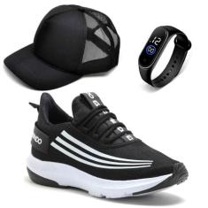 Kit Tenis Masculino Academia Caminhada com Boné + Relógio - DM DAMANDO