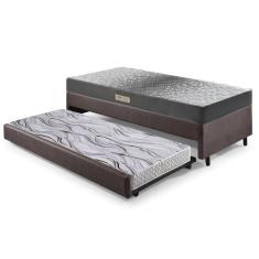 Bicama Box Solteiro material sintético Linho Marrom 88x188x28 cm com C