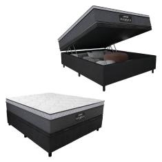 Cama Box Baú Casal Colchão Gazin Maximus Molas Ensacadas 138x188x65cm Cinza-Preto Suporta até 120kg por Pessoa