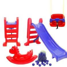 Escorregador Médio Criança até 7 Anos+Balanço Criança C/ Cinto e Trava