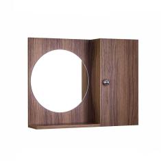 Espelho Redondo para Banheiro com Armário Madeira Escura