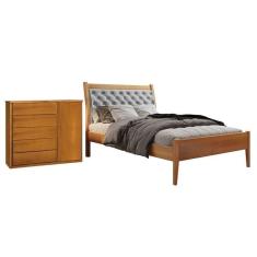 Conjunto Quarto De Solteiro Cama Vivare E Cômoda 5 Gavetas Com Sapateira Amêndoa Mel Cinza Claro