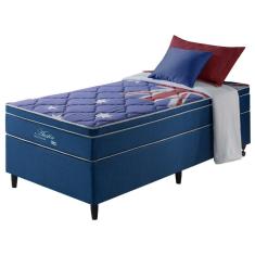 Cama Box Solteiro Azul + Colchão Molas Superlastic Austin 88 Azul